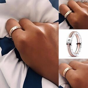 Pandora Signature Two-tone Logo & Pavé Ring